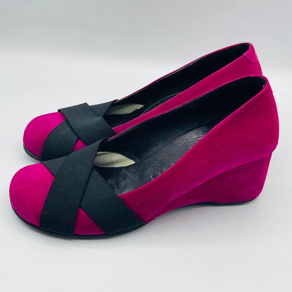 Gentle Souls Kenneth Cole Pink Suede Criss Cross Elastic Block Heel Pumps 38